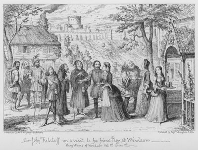 Sir John Falstaff in visita al suo amico Page, a Windsor da George Cruikshank
